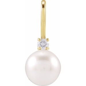 14K Yellow Cultured White Akoya Pearl & .03 CT Natural Diamond Charm/Pendant